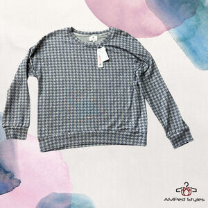 SUNDRY Houndstooth Sweatshirt In Sapphire